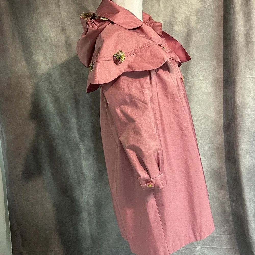 Giacca Young Gallery Vintage Pink Girls 7 Raincoat Rosettes Shiny Capelet Hood‎